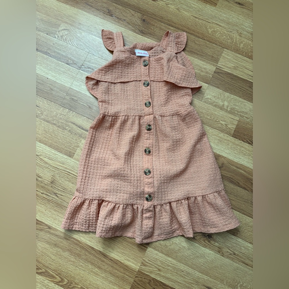 Peach Button-Down Ruffle Dress